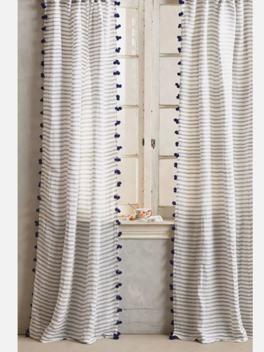 New Anthropologie Pom Tassel Curtain size 50" x 108"